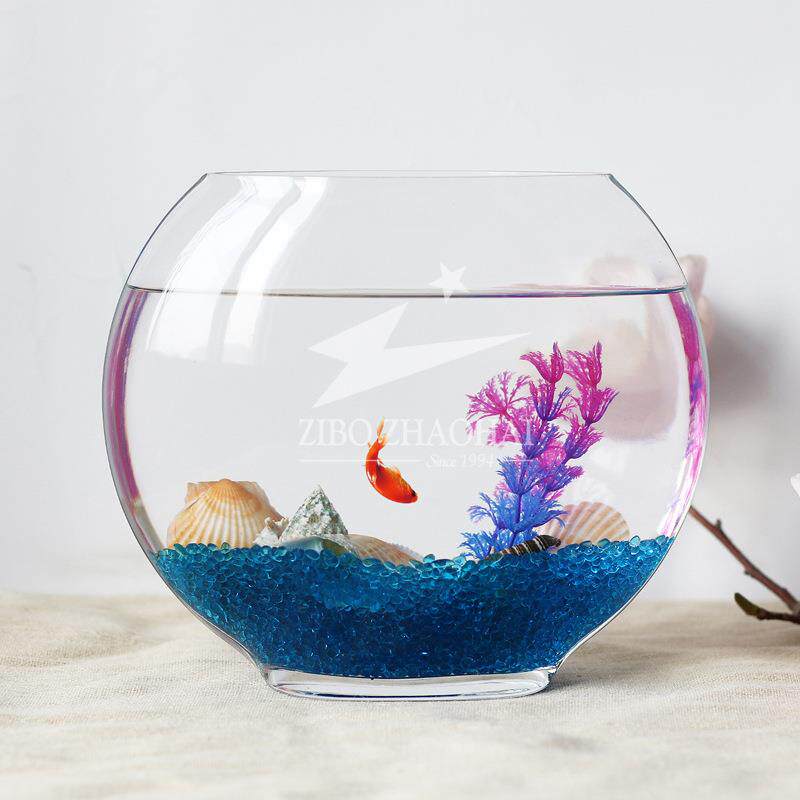 新款直销扁圆形透明玻璃金鱼缸创意客厅鱼缸迷你生态斗水族箱观赏