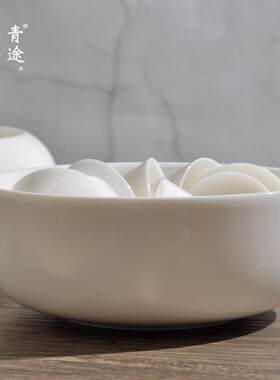 德化纯白羊脂玉瓷大号陶瓷水孟茶洗功夫茶具配件杯洗家用笔洗盆碗