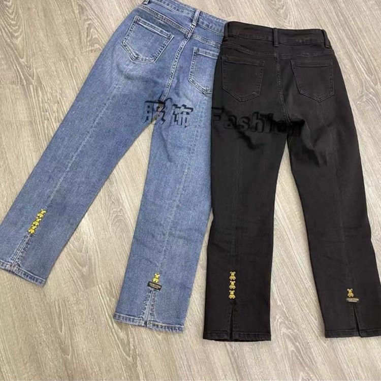 极速高腰直筒牛仔裤女士春秋深圳欧货大码女装弹力九分开叉弹力烟
