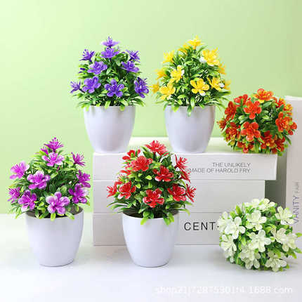 仿真梅花圆盆景塑料绿植花艺摆件家居客厅桌面盆栽摆花假植物装饰