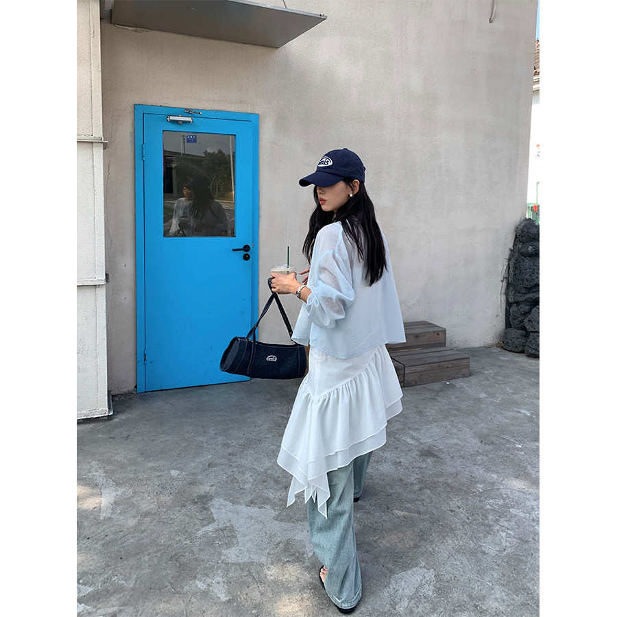 黄峥 韩系圆领长袖防晒衬衫女宽松纯色单排扣休闲显瘦上衣520480