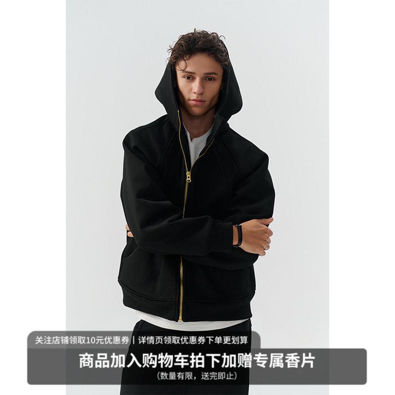 MIDASHAND重磅500g连帽运动衫秋装男生拉炼外套纯色cleanfit开衫