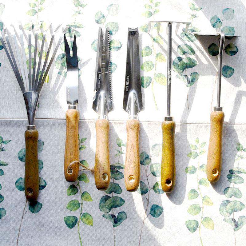 花小白家用木柄不锈钢园艺工具花园种植工具耙子锄头带刻度窄铲