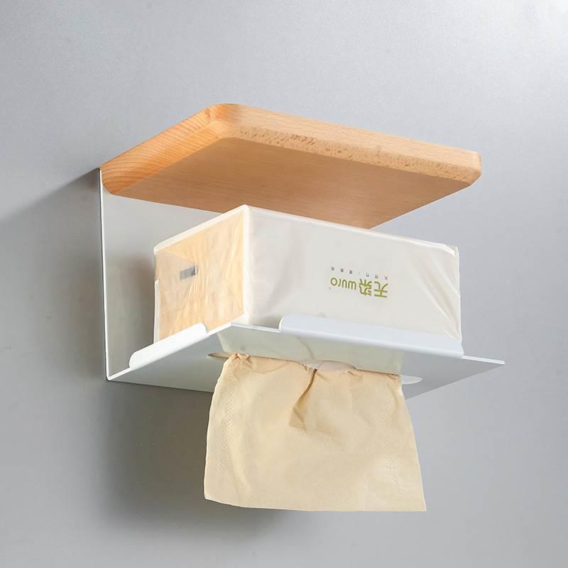 卫生间手机纸巾置物架免打壁挂浴室厕所洗手台抽纸卷纸实木收纳架