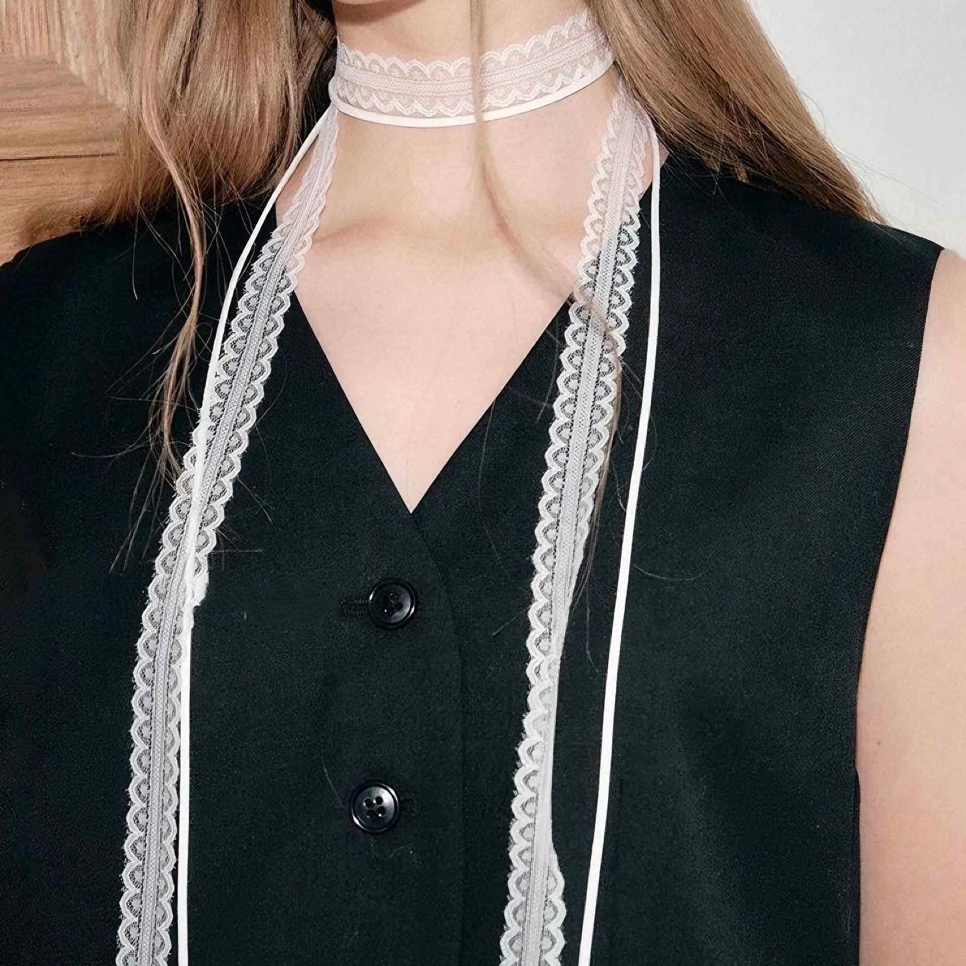 ins叠戴蕾丝飘带女春夏百搭锁骨丝巾设计感choker细窄颈带项链韩