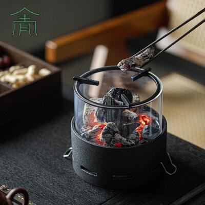 小型桌面台式围炉煮茶炉玻璃观火炭炉观景家用户外茶具套装煮茶器