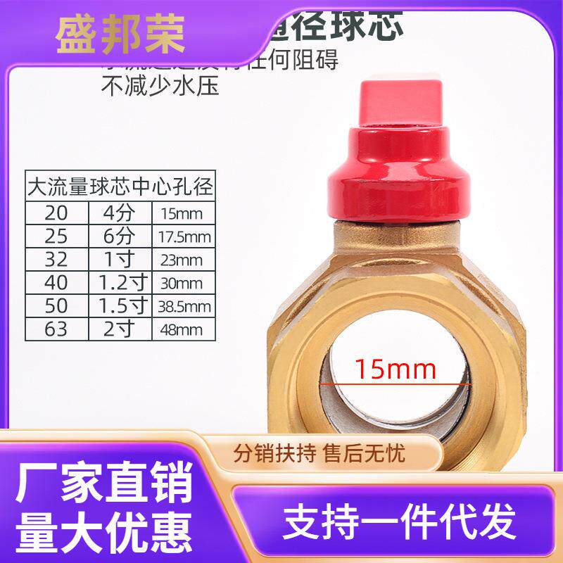 全铜球杆一体DN25球阀4分6分阀门水阀双内丝开关水管暖气地热阀50
