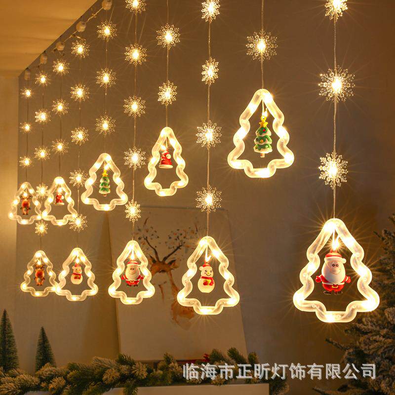 圣诞新款装饰led灯串圣诞树雪花彩灯室内房间USB遥控氛围窗帘灯