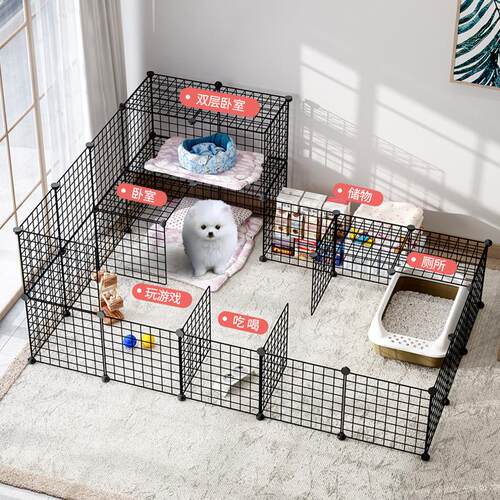 猫笼子DIY室内铁艺宠物笼铁网栅栏两层小型猫舍幼犬狗窝带置物架