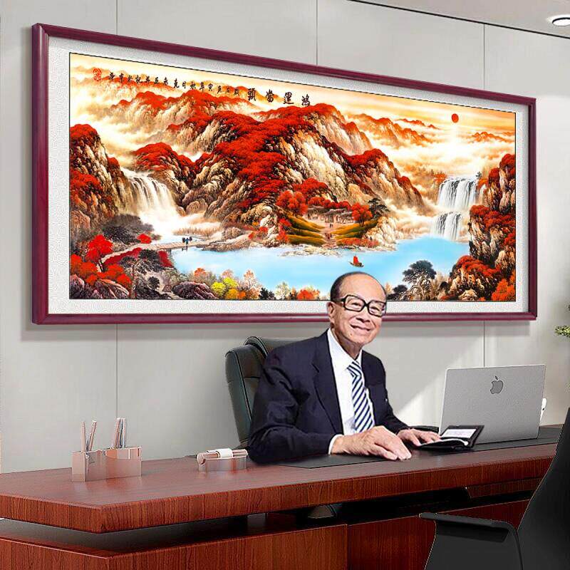 鸿运当头山水风景挂画 画办公室字画 画装饰聚宝盆国画 画客厅沙