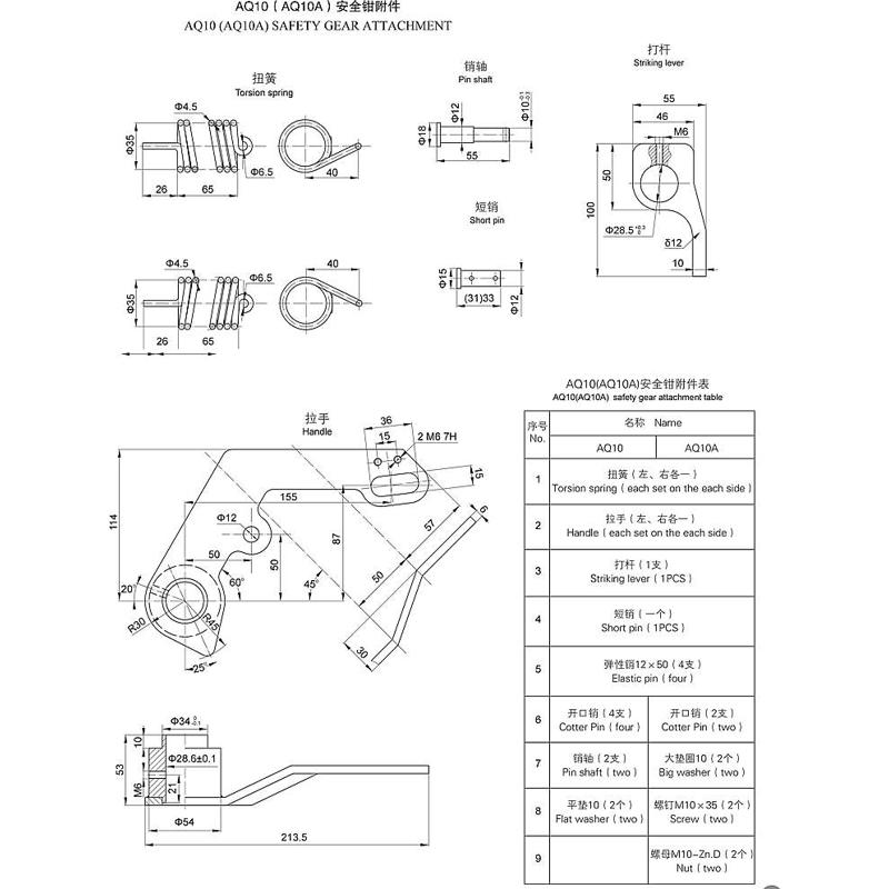 河北东方富达安全钳AQ11C AQ10A AQ19B AQ5A AQ32KB 31 电梯配件