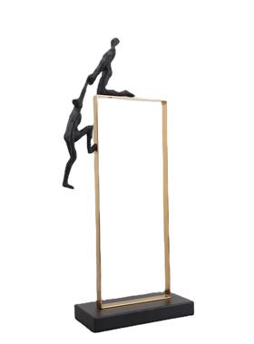 新中式金属框架人物摆件样板房卧室书房客厅桌面玄关软装饰品摆件