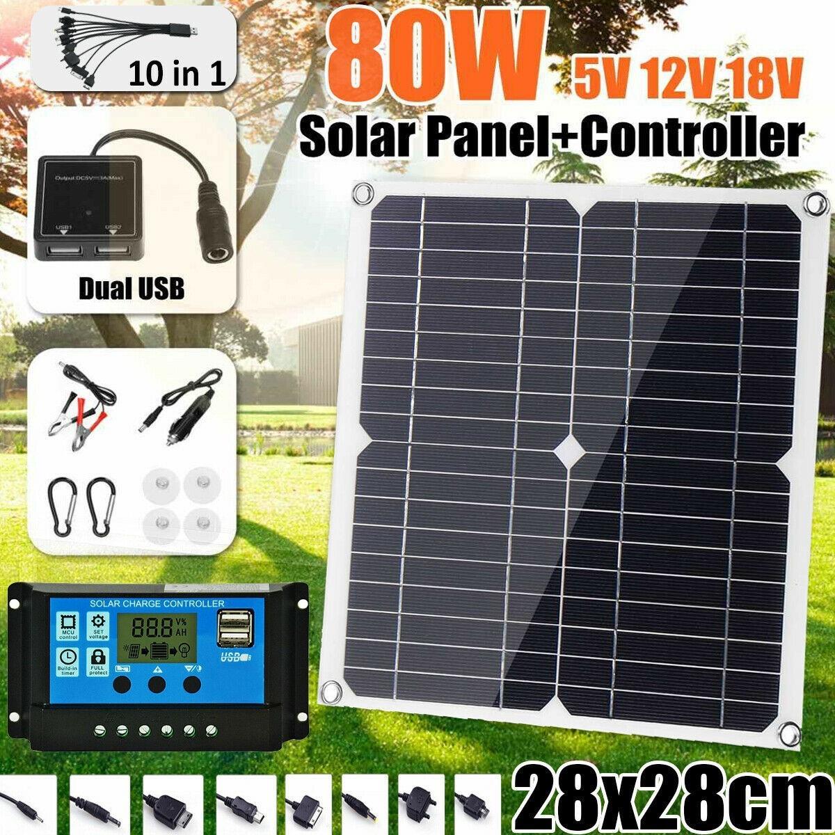 跨境50W 80W18v太阳能板单晶双USB稳压器充电板汽车船手机户外充