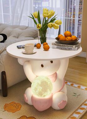 可爱兔子边几客厅卧室床头柜一体灯创意落地摆件电视沙发旁边置物