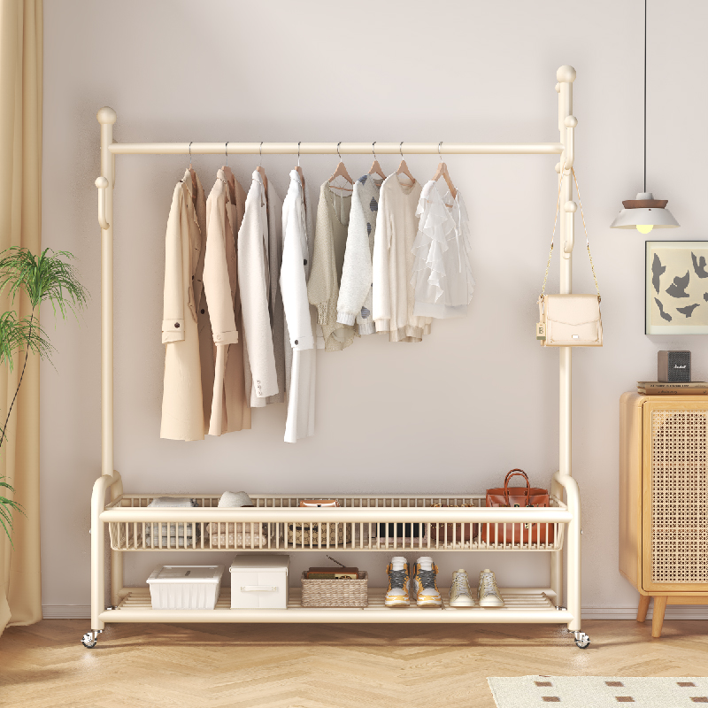 挂衣架落地式卧室家用晒衣服凉架子收纳可移动室内晾衣架杆衣帽架