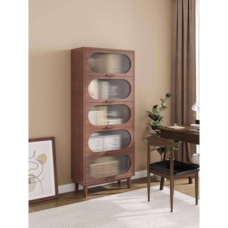 实木书柜带玻璃门防尘书架置物架落地展示柜客厅一体整墙储物柜