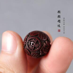 2026原生态绿檀雕刻鱼跃龙门鼓珠配件立体浮雕diy散珠文玩木质隔
