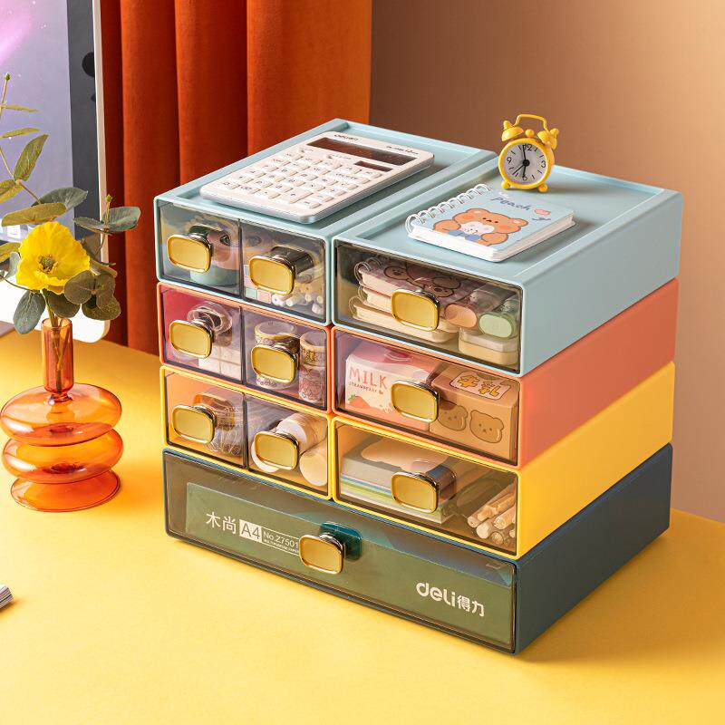 办公桌面收纳盒抽屉式透明收纳柜学生书桌上文具杂物整理小储物箱