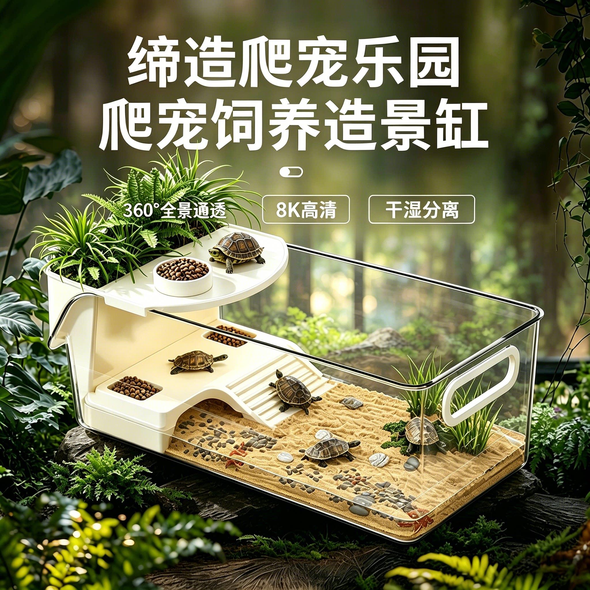 乌龟饲养缸生态造景家用小型豪华别墅爬台养巴西龟缸寄居蟹专用箱