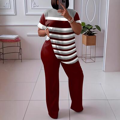 2026 New Women Plus Size 2 Piece Outfits Hot Striped,