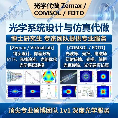 光学代做Zemax Comsol FDTD VirtualLab镜头设计光路彷真Matlab