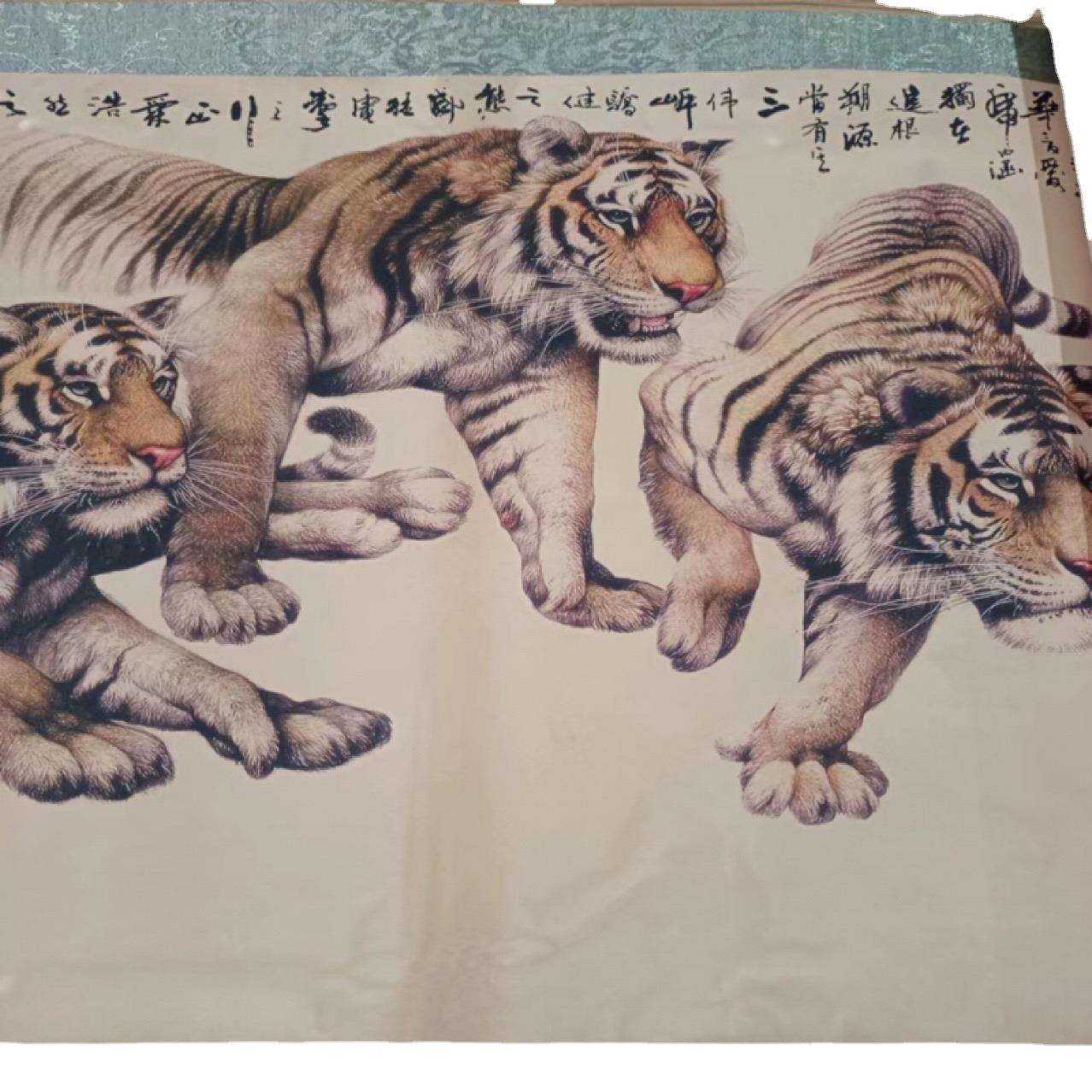 厂家直销4米长卷五虎图中堂画 中式客厅书房办公室装饰条幅挂画