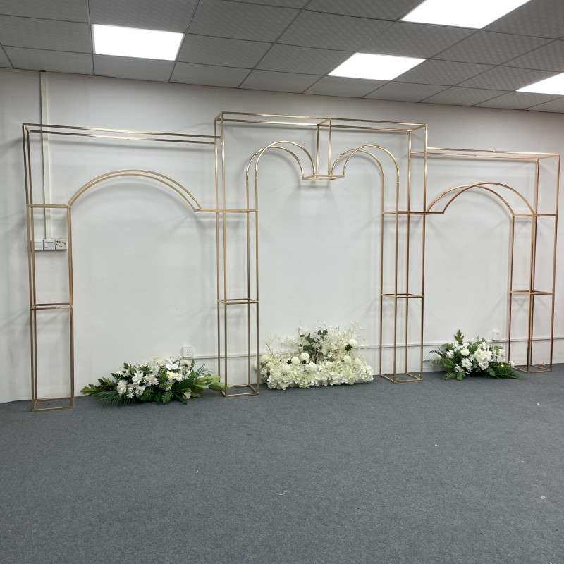 新款婚庆镀金屏风背景架铁艺心形拱门室内婚庆场景装饰道具花架