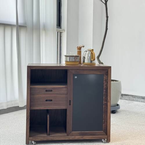 北美黑胡桃木茶水柜家用泡茶桌侧边柜烧水壶一体茶几柜茶吧台整装