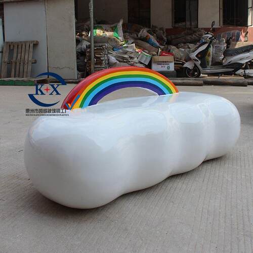 户外玻璃闲钢座彩区虹云朵坐凳商场休椅002美椅陈装饰公共儿童休