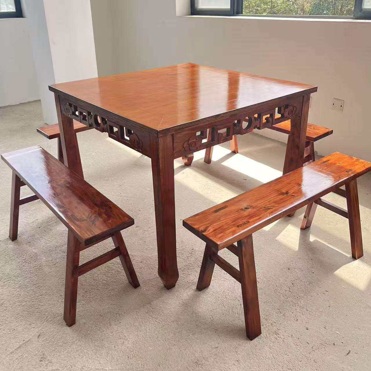 实木中式面馆饭店商用八仙桌四方仿古正方形方桌餐桌餐桌椅家用