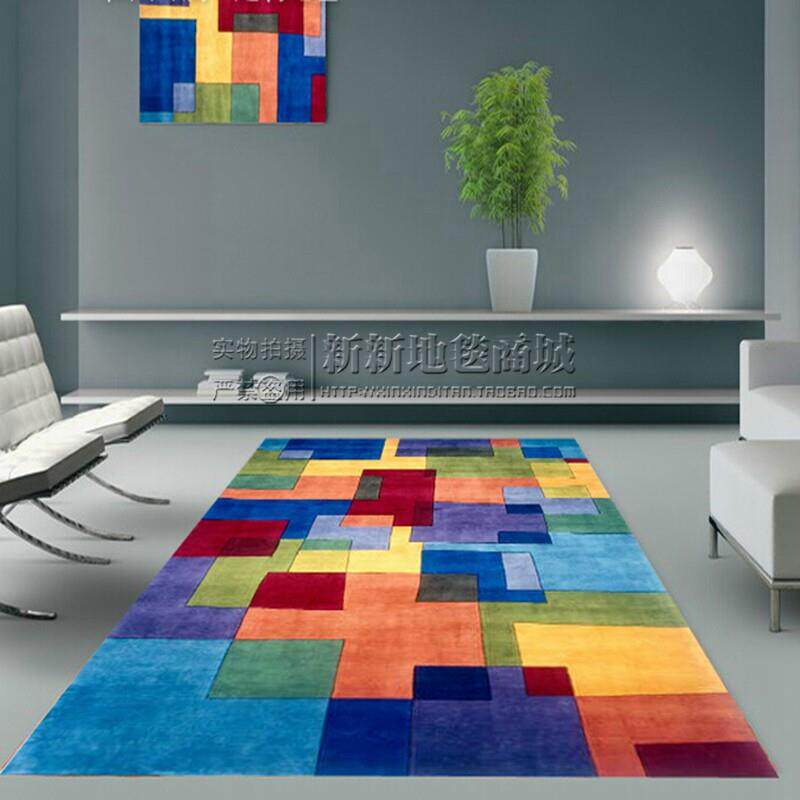 彩色格子北欧现代家用客厅茶几垫卧室床边衣帽间手工满铺地毯定制