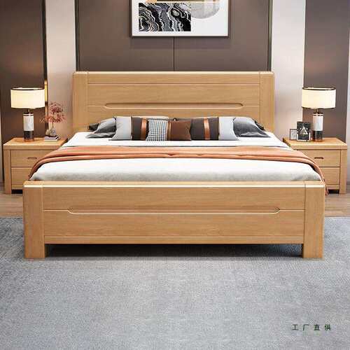 原木榉木床1.8米双人床现代简约1.2m儿童1.5米全实木大床2*2.2米