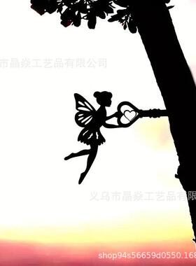 跨境爆款外创意天使树金属桩墙艺术童话067花园庭院户枝雕像装饰