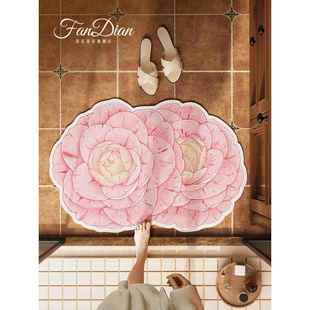 美式粉色玫瑰花浴室柜地垫硅藻泥进门口吸水脚垫速干防滑厕所地毯