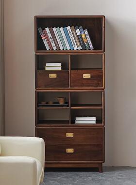 黑胡桃木柜组合叠加书架现书代轻UXK奢落地靠墙储物收纳由柜置自