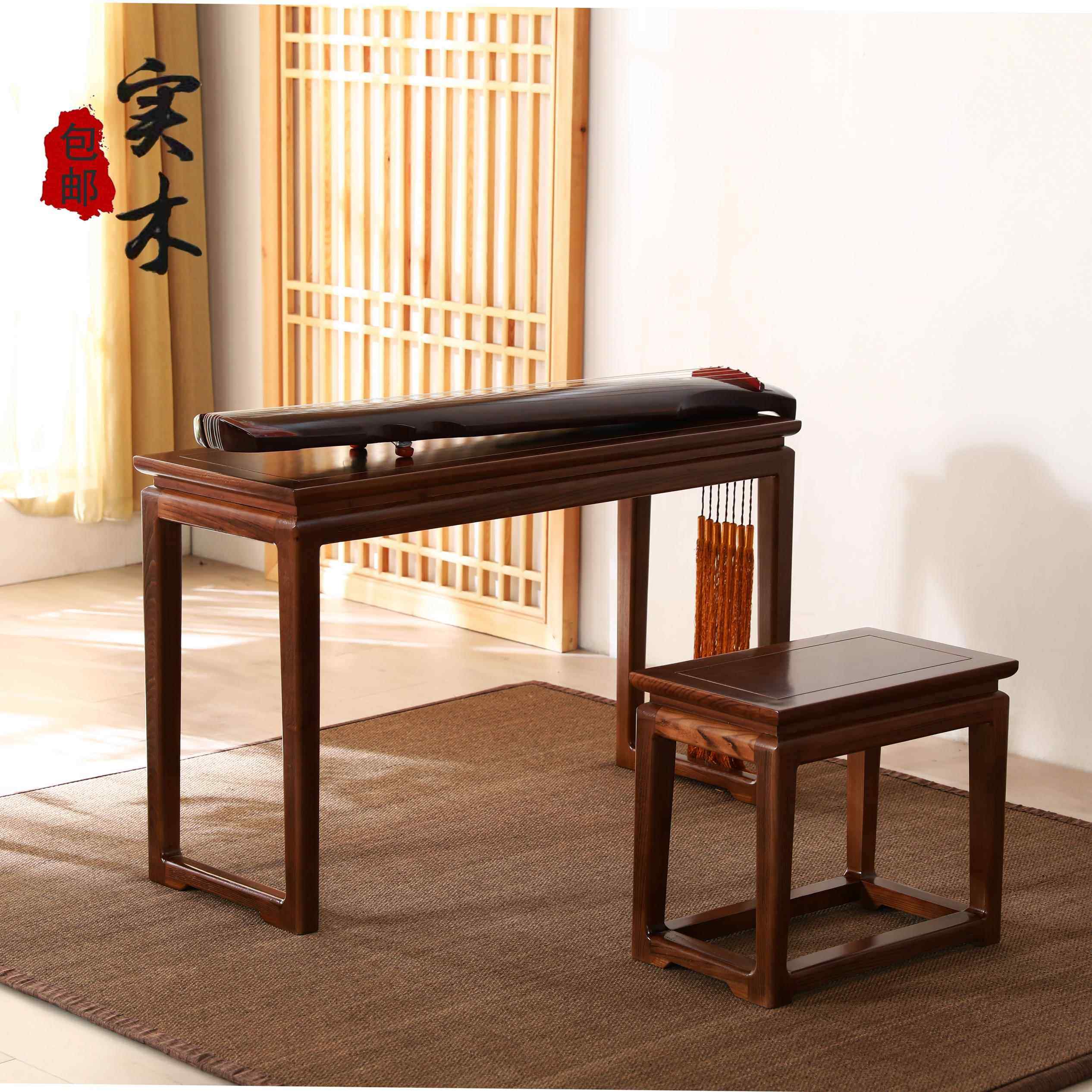 需定制新中式全实木古筝桌琴桌琴凳老榆木仿古国学桌禅意共鸣琴台