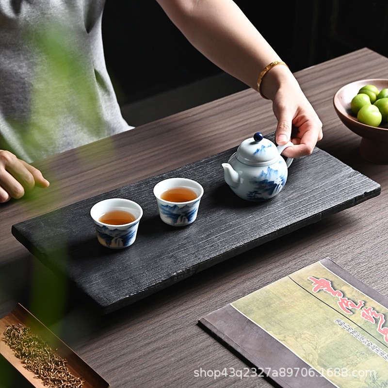 禅意侘寂胡桃木整块茶盘干泡盘壶承小茶台茶托盘长方形炭烧茶室