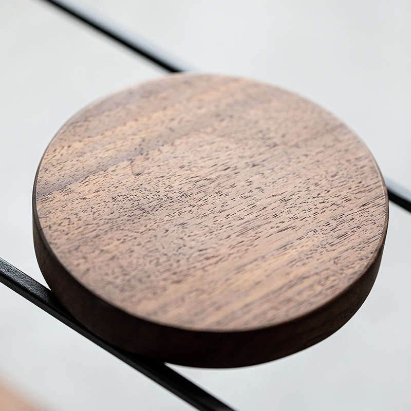 日式简约侘寂风茶具茶杯收纳展示架铁艺黑胡桃木置物架花器