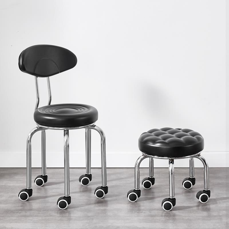 7T带轮凳子家用圆凳客厅可移动矮板凳旋转擦地懒人小椅子靠背滑轮