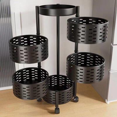 厨房多功能置物架碳钢多层旋转调料果蔬落地储物收纳架带轮小推车