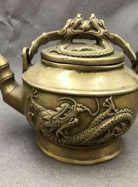 纯铜工艺品铜壶 酒壶水壶家居工艺摆件 双龙壶 提梁壶 复古铜器