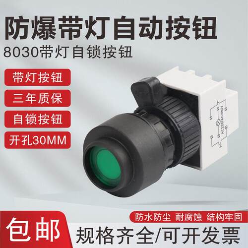 YH8030防爆自锁按钮塑料防腐带指示灯exd钻孔30mm控制启停开 关ct