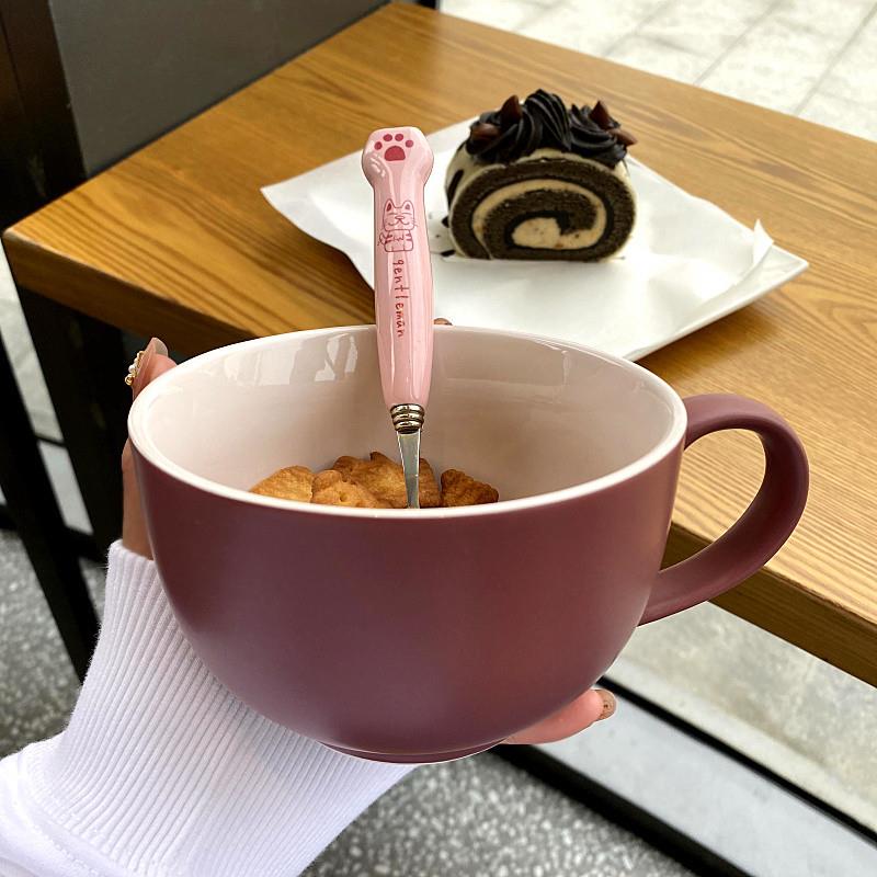 燕麦杯早餐杯带盖大容量汤杯可微波炉加热陶瓷麦片杯牛奶杯酸奶杯