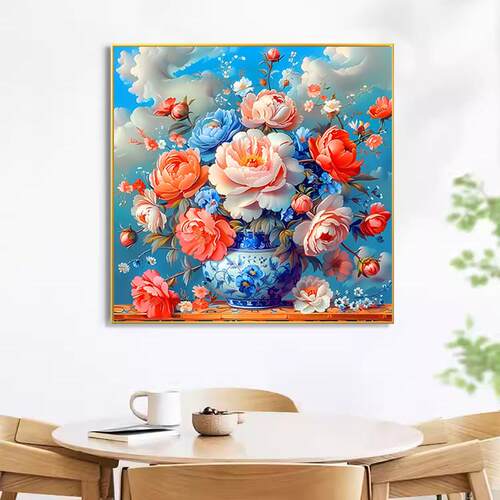 餐厅新款牡丹钻石画简约现代高级感贴钻十字绣花开富贵钻石绣花卉