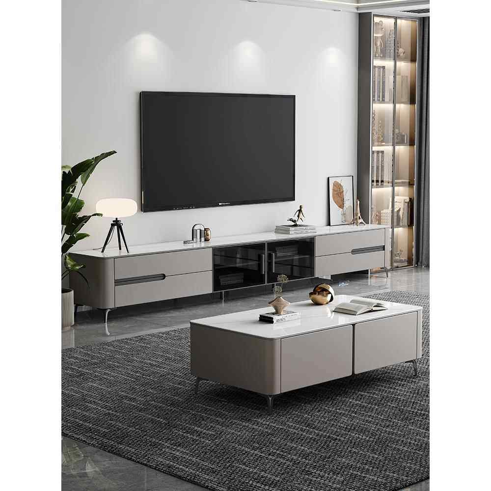 实木电视柜客厅2025新款家用落地岩板电视机柜茶几组合高级感地柜