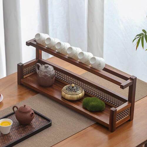 胡桃茶杯架子实木茶具茶壶紫砂壶收纳层架中式桌面小博古架置物架