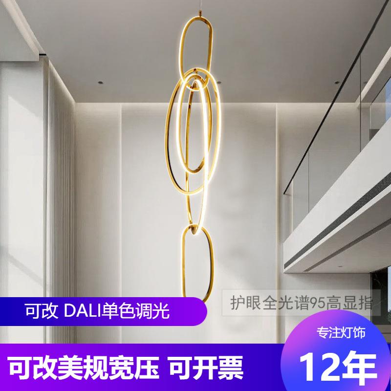 中东外贸轻奢复式楼大吊灯别墅客厅loft公寓跃层金色楼梯灯长吊灯