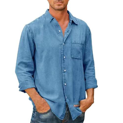 Men's Long Sleeve Washed Denim Western Snap Shirt