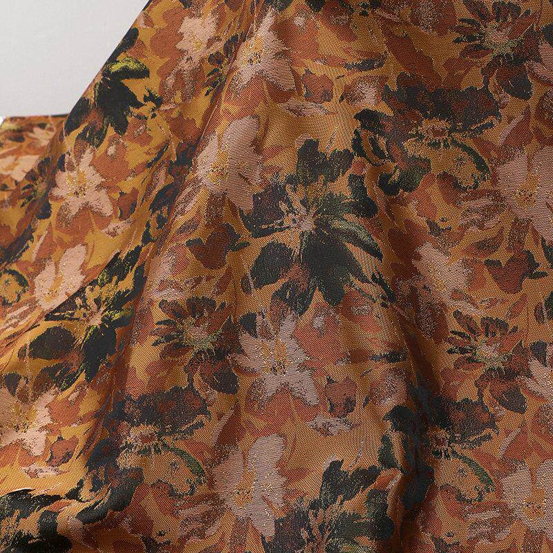 宋锦香云纱印花面料 秋冬连衣裙外套棉服布料 人丝印花布零剪diy