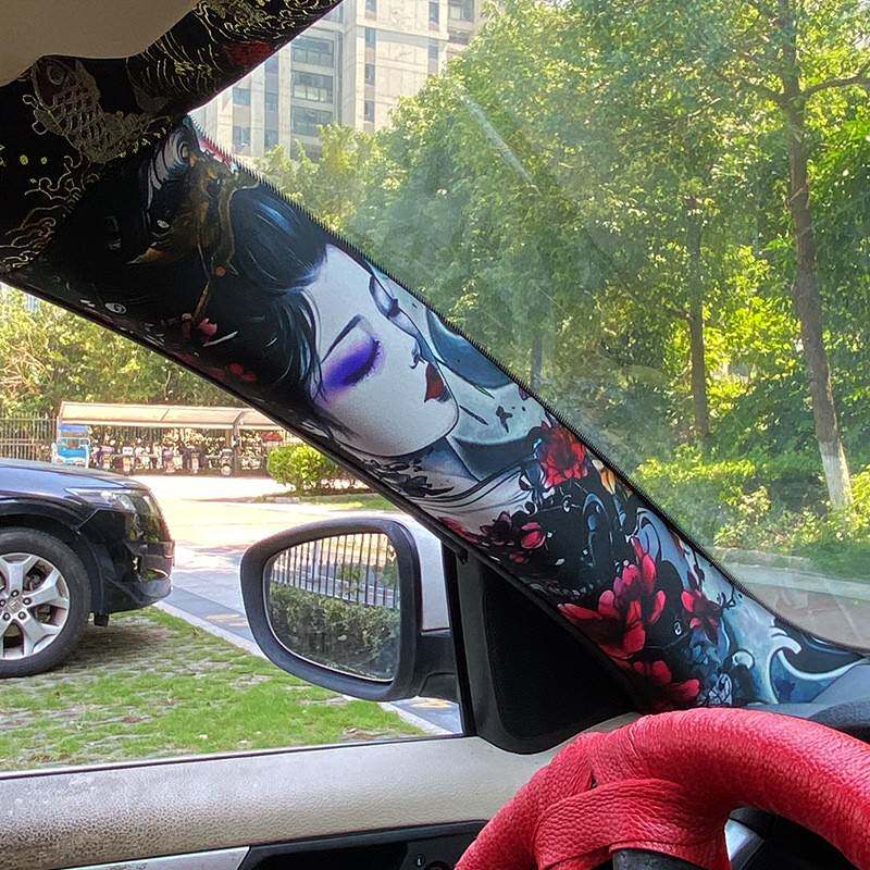 汽车改装通用手绘纹身AB柱背胶贴布个性花臂美女A柱改装布自黏贴